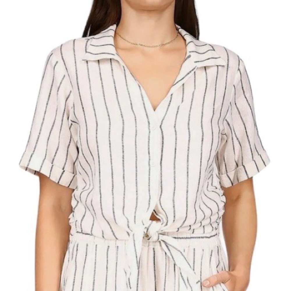 Sanctuary NEW Plus Sized Ocean Linen Striped Tie Front Top Blouse Sz 2X